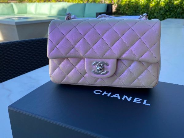 21K CHANEL Classic Mini Flap Bag Iridescent Pink Calfskin Rectangular 2021 NWT Buy Online 