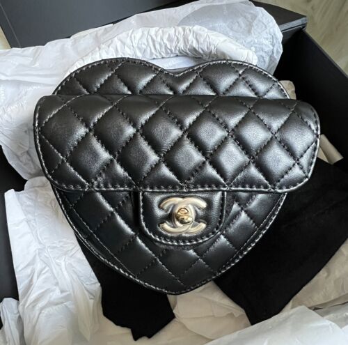 CHANEL Large Heart Bag black CC 22S Lambskin Leather Crossbody NEW Authentic Buy Online 