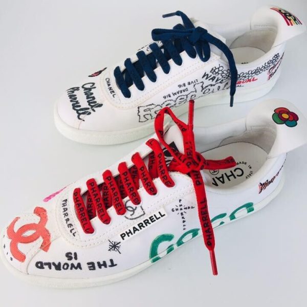 Rare CHANEL x Pharrell Williams Calfskin Graffiti Multicolor Sneakers size 24.5 Buy Online 