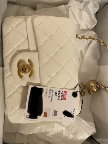 CHANEL 22C White Mini Square Flap Bag with Pearl Crush / Gold Ball  (NWT) Buy Online 
