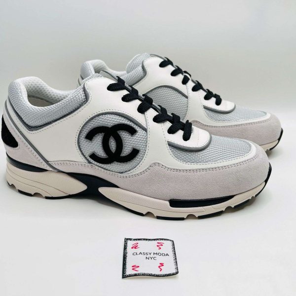 Chanel White Black Gray Silver CC Logo 39 EUR Size Reflective Trainers Sneakers Buy Online 