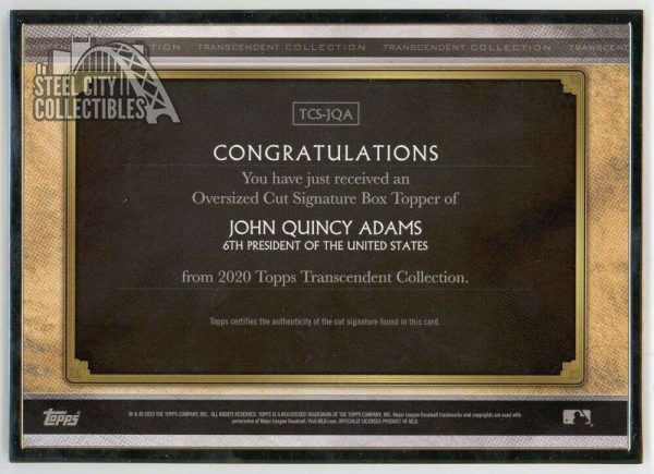 John Quincy Adams 2020 Topps Transcendent Oversized Cut Signature Autograph 1/1 Buy Online 