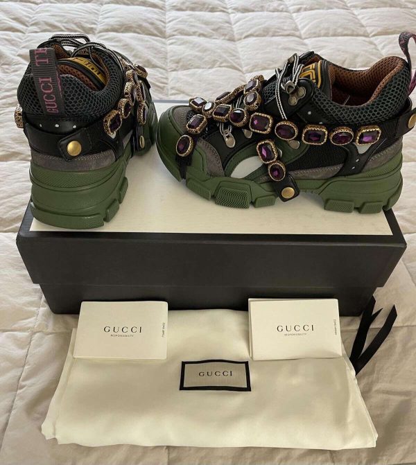 Gucci Women's Flashtrek Sneakers with Removable Jewel Crystal Green Size 36 Buy Online 