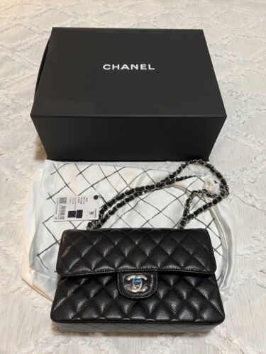 CHANEL Classic small double Flap Bag Black caviar silver hardware Buy Online 
