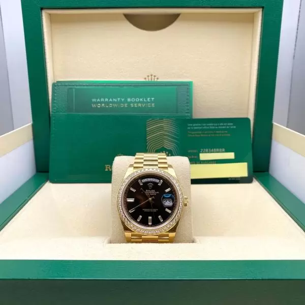 Rolex Day-Date 40 mm Yellow Gold Diamond Bezel Black Diamond Dial  228348RBR Buy Online 