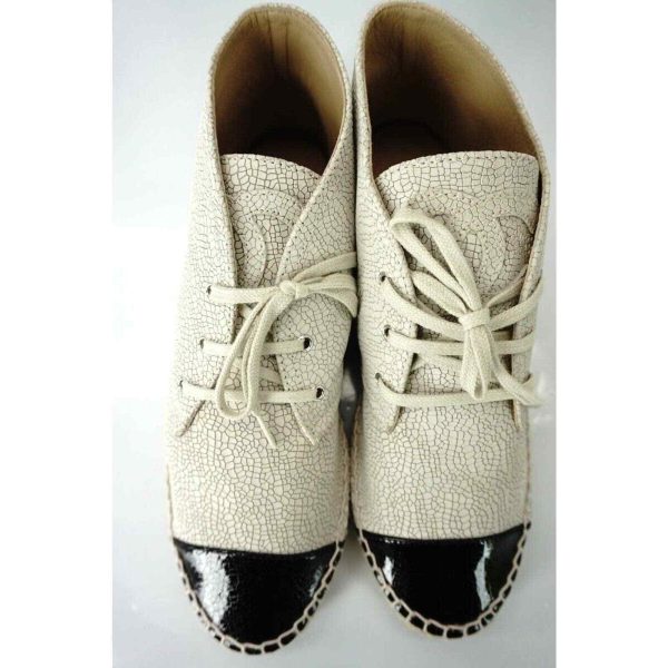 Chanel Beige Leather Cap Toe Lace Up Ankle Espadrille Sneakers Size 37 NIB Buy Online 