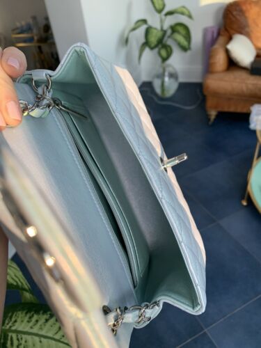 21K CHANEL Classic Mini Flap Bag Iridescent Blue Calfskin Rectangular 2021 NWT Buy Online 