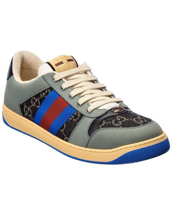 Gucci Gg Canvas & Leather Sneaker Men's Blue 6 Uk Buy Online 