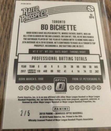 Bo Bichette Rated Rookie Prizm Green /5 Pristine !! Optic Holo Buy Online 