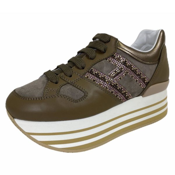 C18 sneakers donna HOGAN H283 MAXI H STRASS bronze brown shoes women Buy Online 