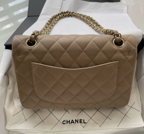 BNWT Chanel 22A Dark Beige Small Classic Flap Gold Chain CC Quilted Shoulder Bag Buy Online 