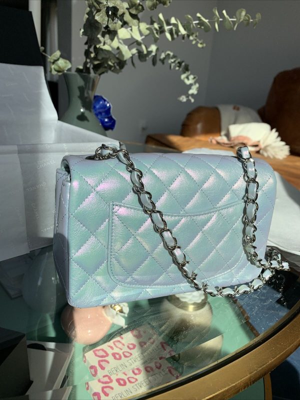 21K CHANEL Classic Mini Flap Bag Iridescent Blue Calfskin Rectangular 2021 NWT Buy Online 