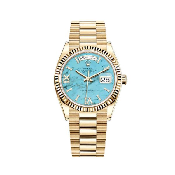 Rolex Day-Date 36 Yellow Gold Turquoise Diamond Dial  128238 Buy Online 