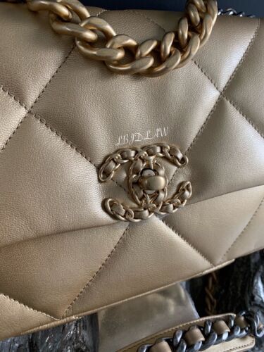 CHANEL 20B Gold Bronze GoatSkin 19 Flap Bag Sm Medium Quilted Leather NEW 2020 Buy Online 