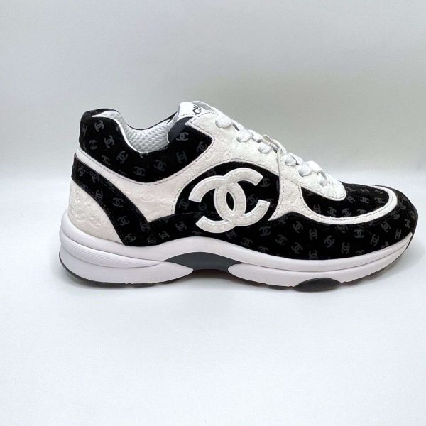 Chanel Black White CC Logo 40 EUR Size Suede Lace Ups Runners Trainers Sneakers Buy Online 