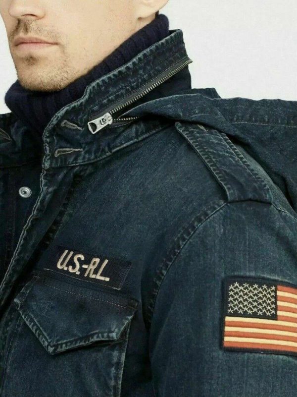 Polo Ralph Lauren Mens Patch Field Military USA Flag Hooded Denim Jacket NEW Buy Online 