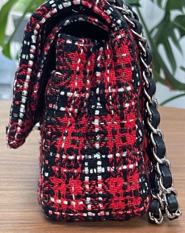 Chanel Classic Flap Bag, Red Black Plaid Wool, Black Hardware, New, Tags $7950 Buy Online 