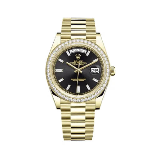Rolex Day-Date 40 mm Yellow Gold Diamond Bezel Black Diamond Dial  228348RBR Buy Online 