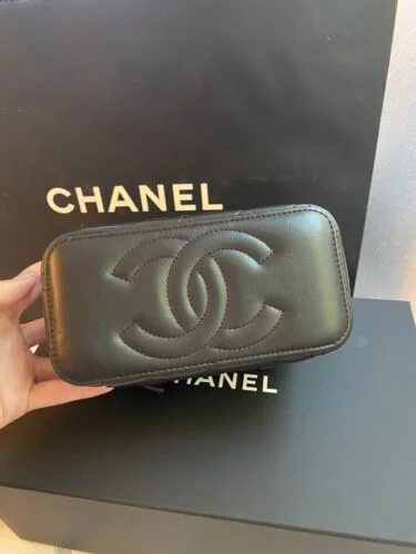 Limited Chanel 22A black lamb skin Chanel Vanity Case Bag With Chain FULL  SET Buy Online 