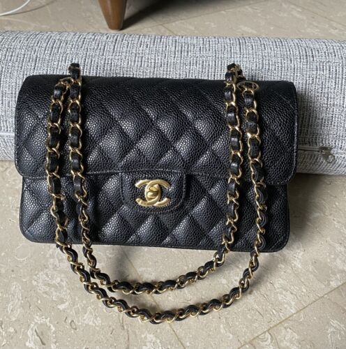 22A Chanel Small CLASSIC FLAP BLACK CAVIAR LEATHER BAG HANDBAG PURSE GOLD GHW Buy Online 