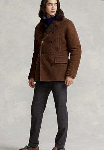 $2498 Polo Ralph Lauren Medium Shearling Peacoat Jacket RRL Leather Brown Ranch Buy Online 