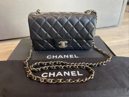 BNIB Chanel Rectangular Mini Flap Bag in Lambskin and Light Gold Hardware Buy Online 