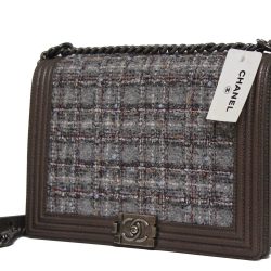 $5500 New Chanel Handbag Boy Large Flap Light Grey Leather Tweed Shoulder Bag Buy Online 