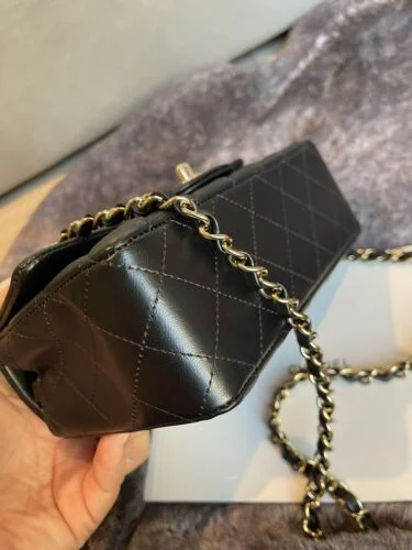 BNIB Chanel Rectangular Mini Flap Bag in Lambskin and Light Gold Hardware Buy Online 