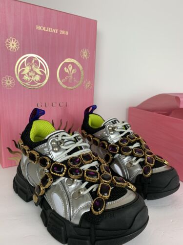 Gucci Flashtrek Sneaker Removable Crystals Silver Purple Metallic Size 36.5 Buy Online 