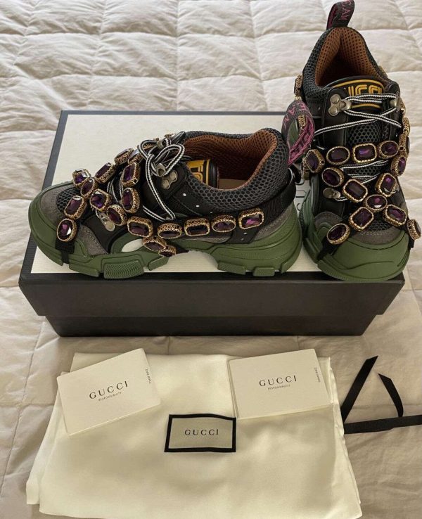 Gucci Women's Flashtrek Sneakers with Removable Jewel Crystal Green Size 36 Buy Online 