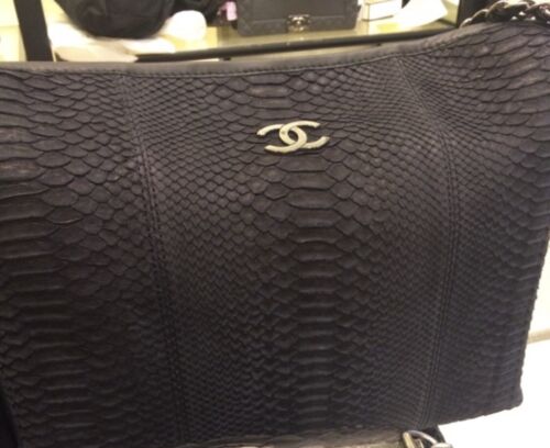 CHANEL Exotic Python Snake Skin Black Leather Large Jumbo Purse Bag Buy Online 