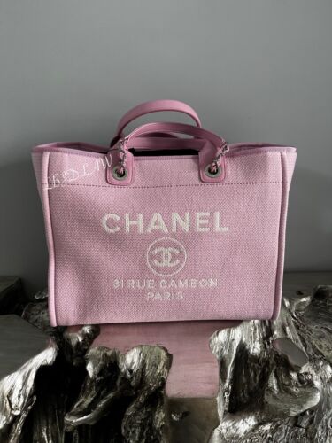 CHANEL 22S Dark Pink Deauville Tote Tweed Large Shopping Bag Silver HW w/ Pouch Buy Online 