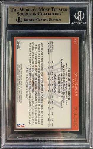 2009 Topps GOLD James Harden BGS 9.5 POP 1 #319 Rookie Rc 10 Surface Buy Online 