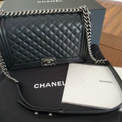 CHANEL Le BOY New Med. Flap Bag/Quilted Caviar Blck Leather Ruthenium Hardwares Buy Online 