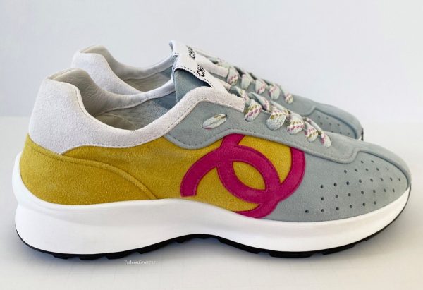 NIB 2022 CHANEL MULTICOLOR TURQUOISE FUCHSIA YELLOW SUEDE LEATHER SNEAKERS 38.5 Buy Online 