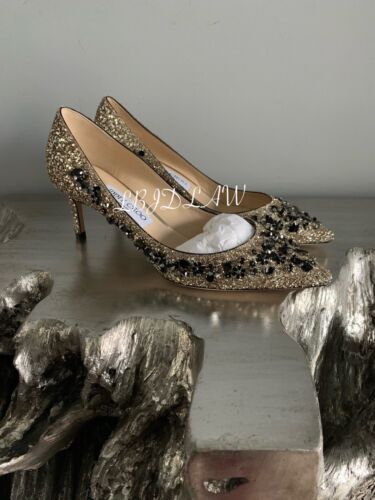 Jimmy Choo Romy 60 Shoes 39 Gold Glitter Floral Embroidery Sequin Heels Pumps Buy Online 