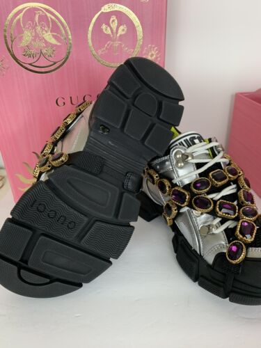 Gucci Flashtrek Sneaker Removable Crystals Silver Purple Metallic Size 36.5 Buy Online 