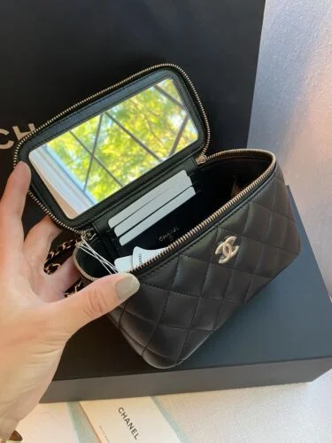 Limited Chanel 22A black lamb skin Chanel Vanity Case Bag With Chain FULL  SET Buy Online 