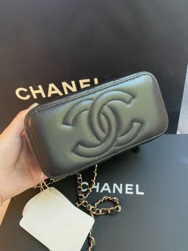 Limited Chanel 22A black lamb skin Chanel Vanity Case Bag With Chain FULL  SET Buy Online 