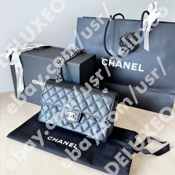 Auth CHANEL Classic Small Double Flap Caviar Silver Black Bag Handbag Buy Online 