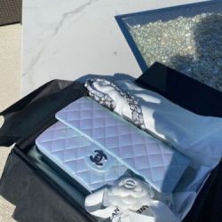 New 21K CHANEL Medium Classic Double Flap Bag Iridescent Icy Blue Calfskin 2021 Buy Online 