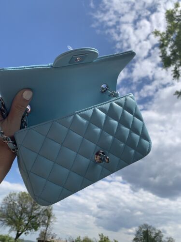21S CHANEL Neon Blue Classic Mini Flap Bag Lambskin Rectangular 2021 SHW NWT Buy Online 
