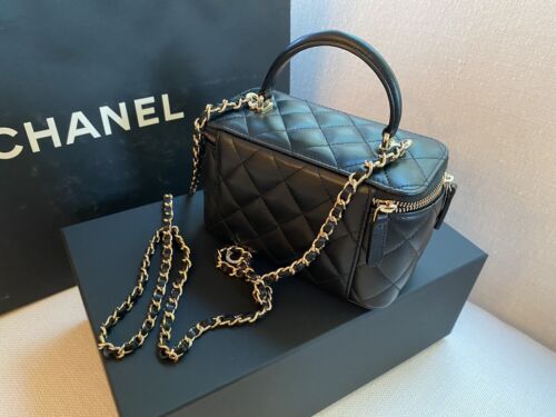 Limited Chanel 22A black lamb skin Chanel Vanity Case Bag With Chain FULL  SET Buy Online 