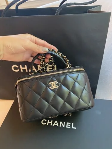Limited Chanel 22A black lamb skin Chanel Vanity Case Bag With Chain FULL  SET Buy Online 