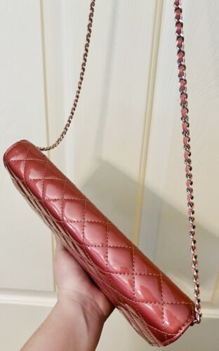 NEW! CHANEL Quilted Pink Patent Leather Clutch Bag Buy Online 