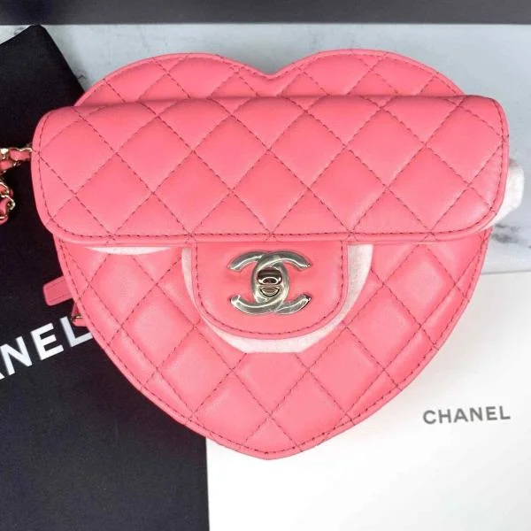 NEW Authentic CHANEL 22S Pink Large Heart Bag CC Lambskin Leather Crossbody bag Buy Online 