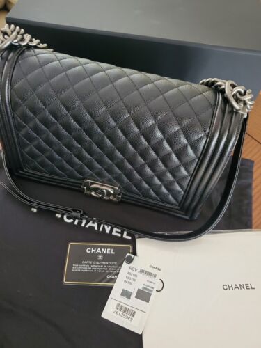 CHANEL Le BOY New Med. Flap Bag/Quilted Caviar Blck Leather Ruthenium Hardwares Buy Online 