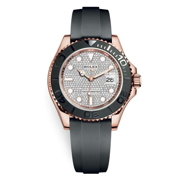 Rolex Yacht Master 40 Rose Gold Pave Diamond Dial Men's Watch Rubber Strap 12... Buy Online 