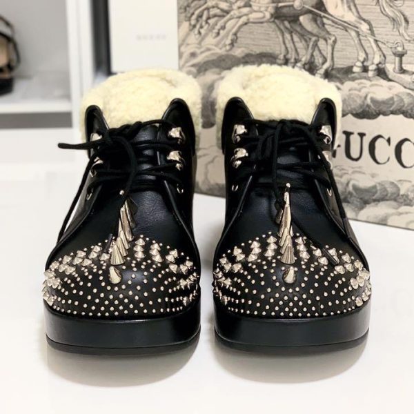 Women 7.0Us Gucci Razor Studs Lace Up Sneaker Boots Black Buy Online 