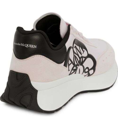 Sz 36.5 Alexander McQueen Seal Sprint Sneaker Color: Ivory Pink/ Black/ White Buy Online 